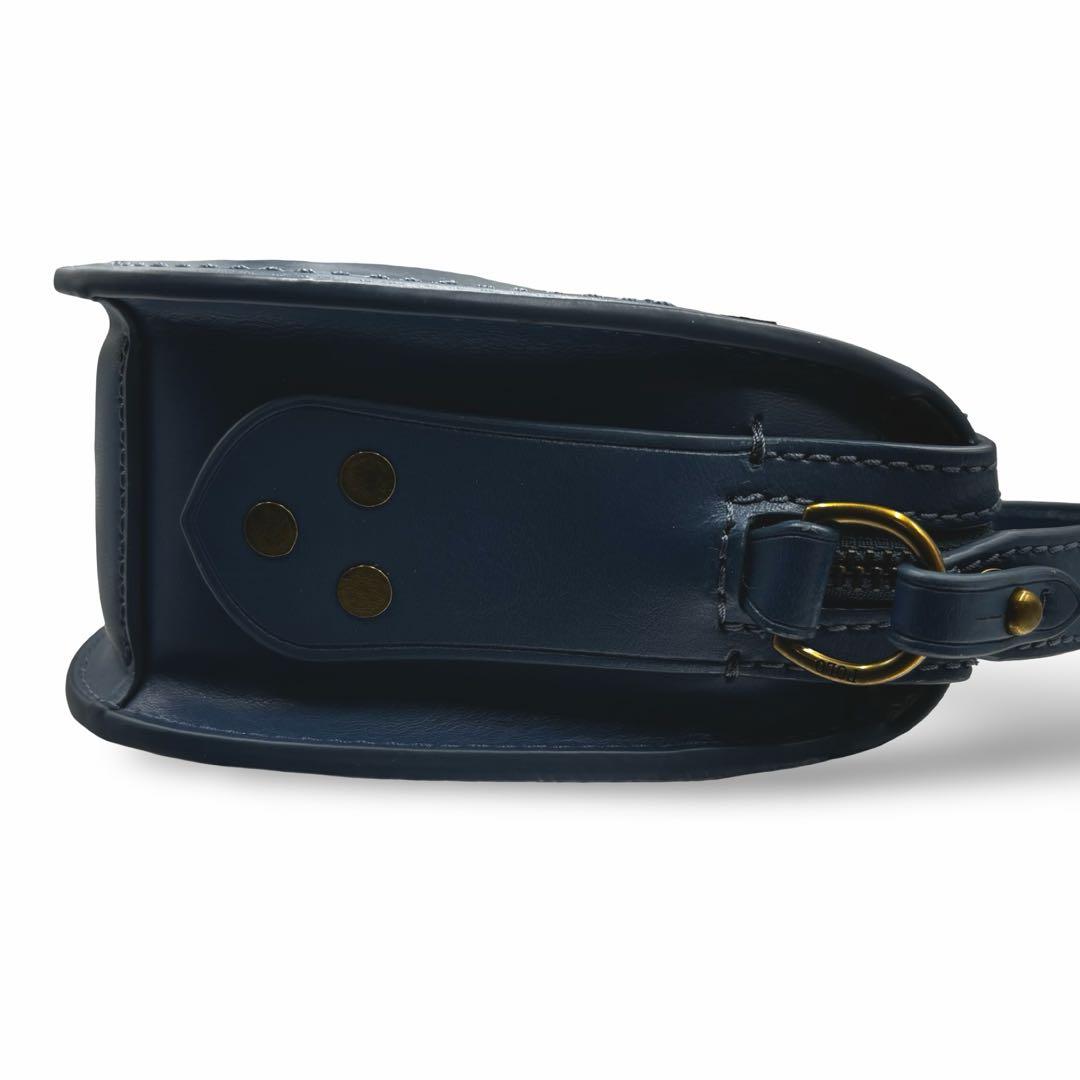 【美品】ポロラルフローレン　ショルダーバッグ　レザー　ブルー　斜め掛け　金具