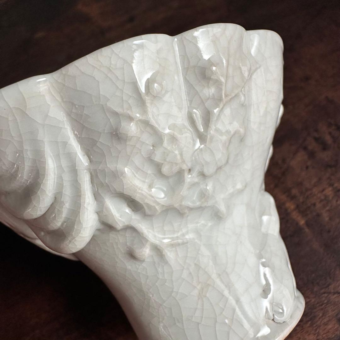 ［希少］美品 李朝 白磁 陽刻 十長生文 花形盃 朝鮮美術 酒器 杯