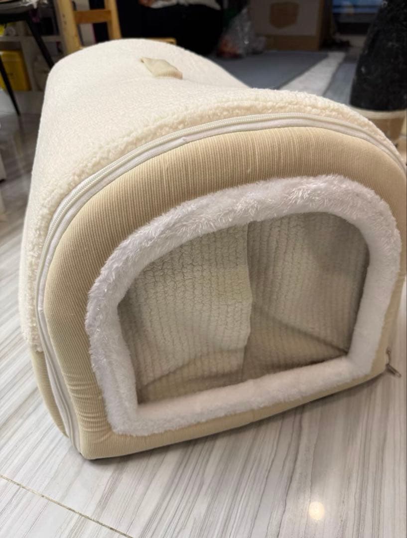 トンネル型猫用ハウス クリーム色