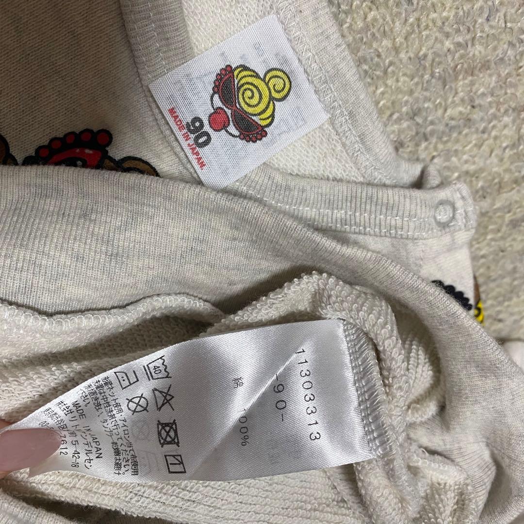 【7日まで】ヒスミニ ブラウン テディ 総柄トレーナー 90cm オートミール