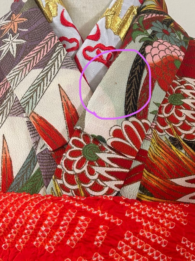 7歳　七五三　アンティーク正絹着物、アンティーク帯、帯揚げ、帯締め　しごきセット