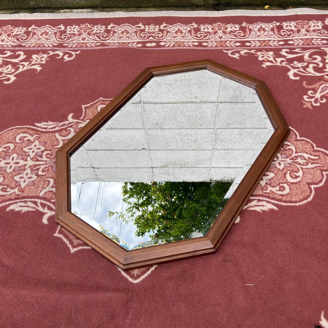 高品質 ◾️maruni マルニ オーク材 木製フレーム 八角形 壁掛けミラー 鏡