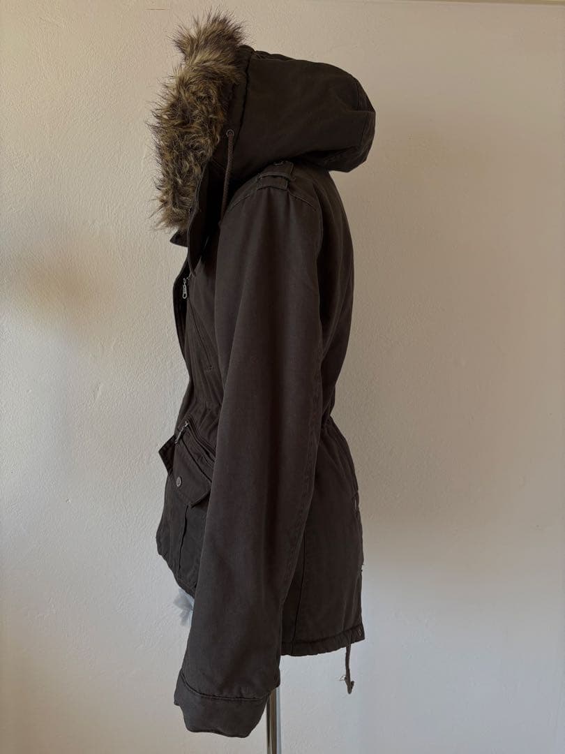 y2k平成ギャル 黒モッズ　ミリタリーフード　ギミック ダークコア小悪魔 ファー