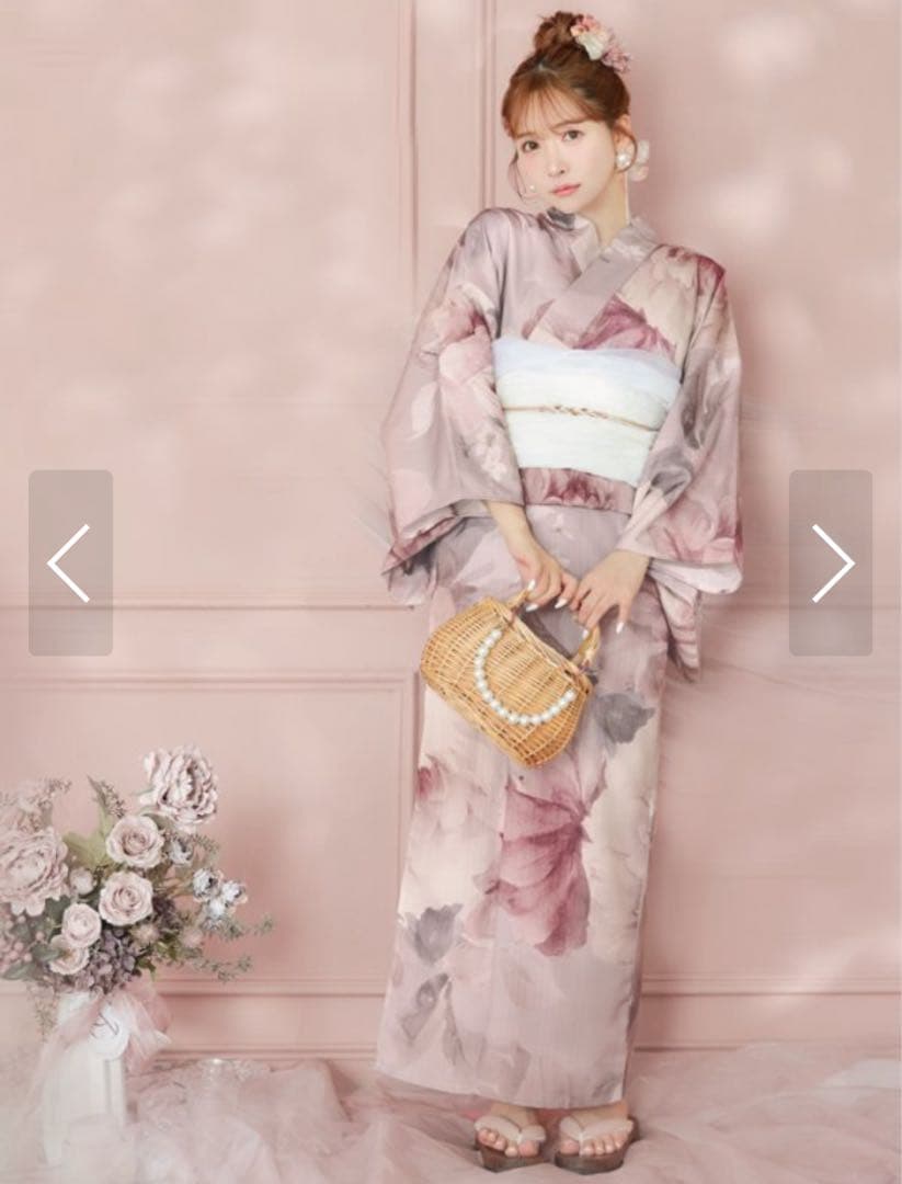 アンティークフラワーピンク浴衣【浴衣3点セット 浴衣/带/下駄】