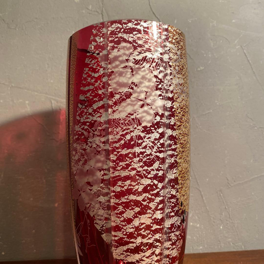 東洋佐々木硝子 紅波瑠 切子花瓶 伝統工芸品 フラワーベース オブジェ