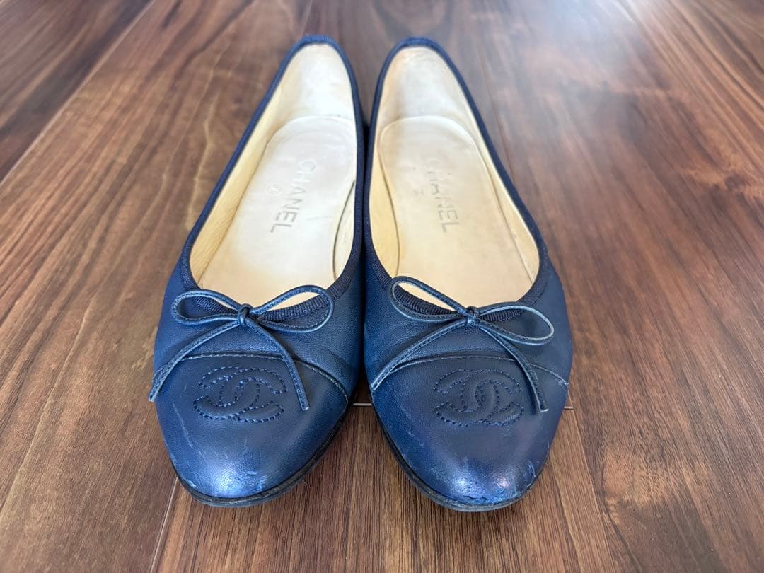【正規品】CHANEL シャネル バレエシューズ バレリーナ 35.5 ネイビー