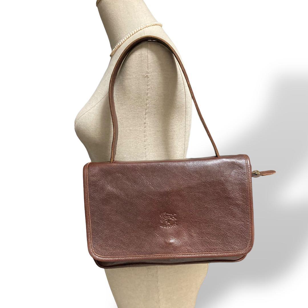 【ヴィンテージ】イルビゾンテ　ショルダーバッグ　レザー　ロゴ型押し　ブラウン
