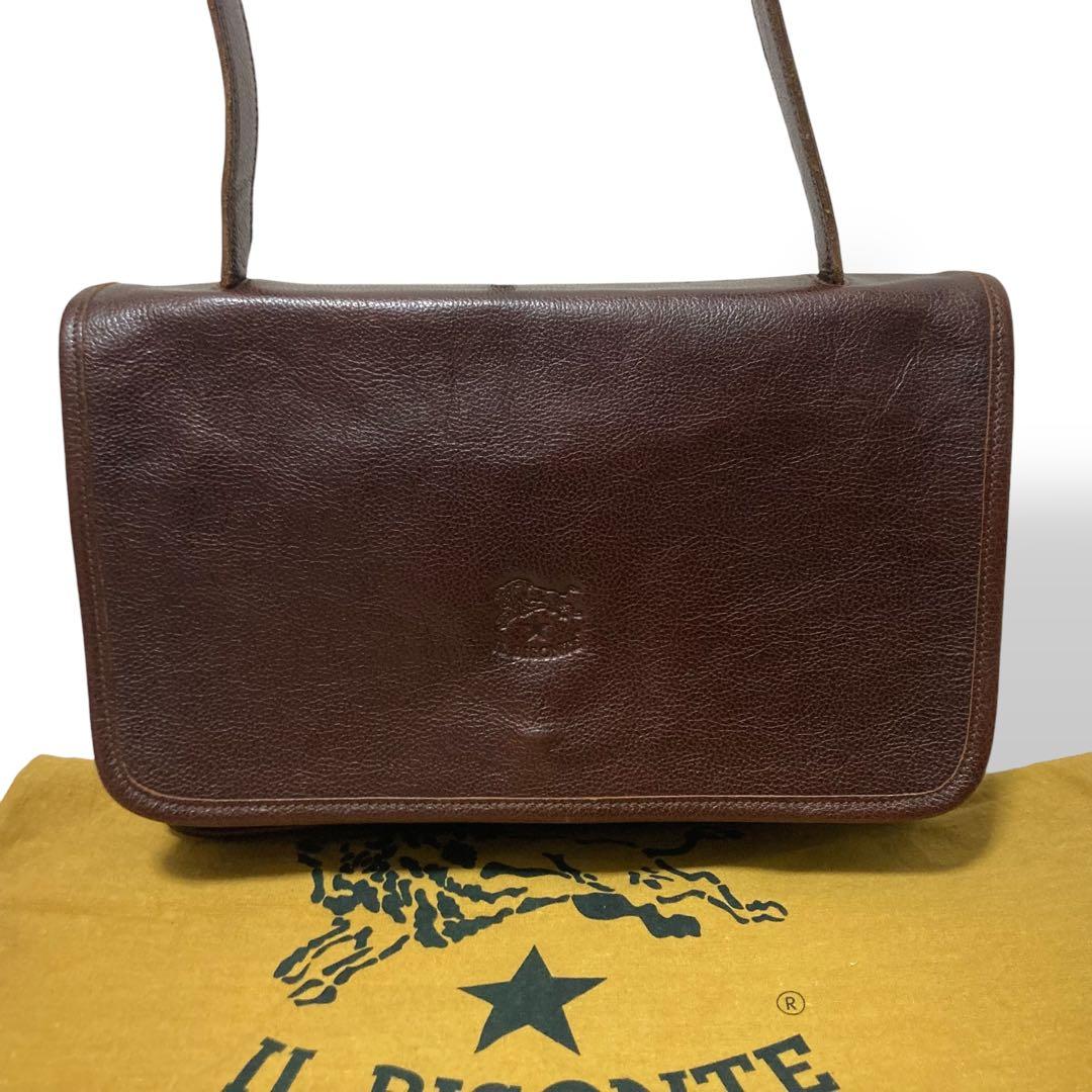 【ヴィンテージ】イルビゾンテ　ショルダーバッグ　レザー　ロゴ型押し　ブラウン