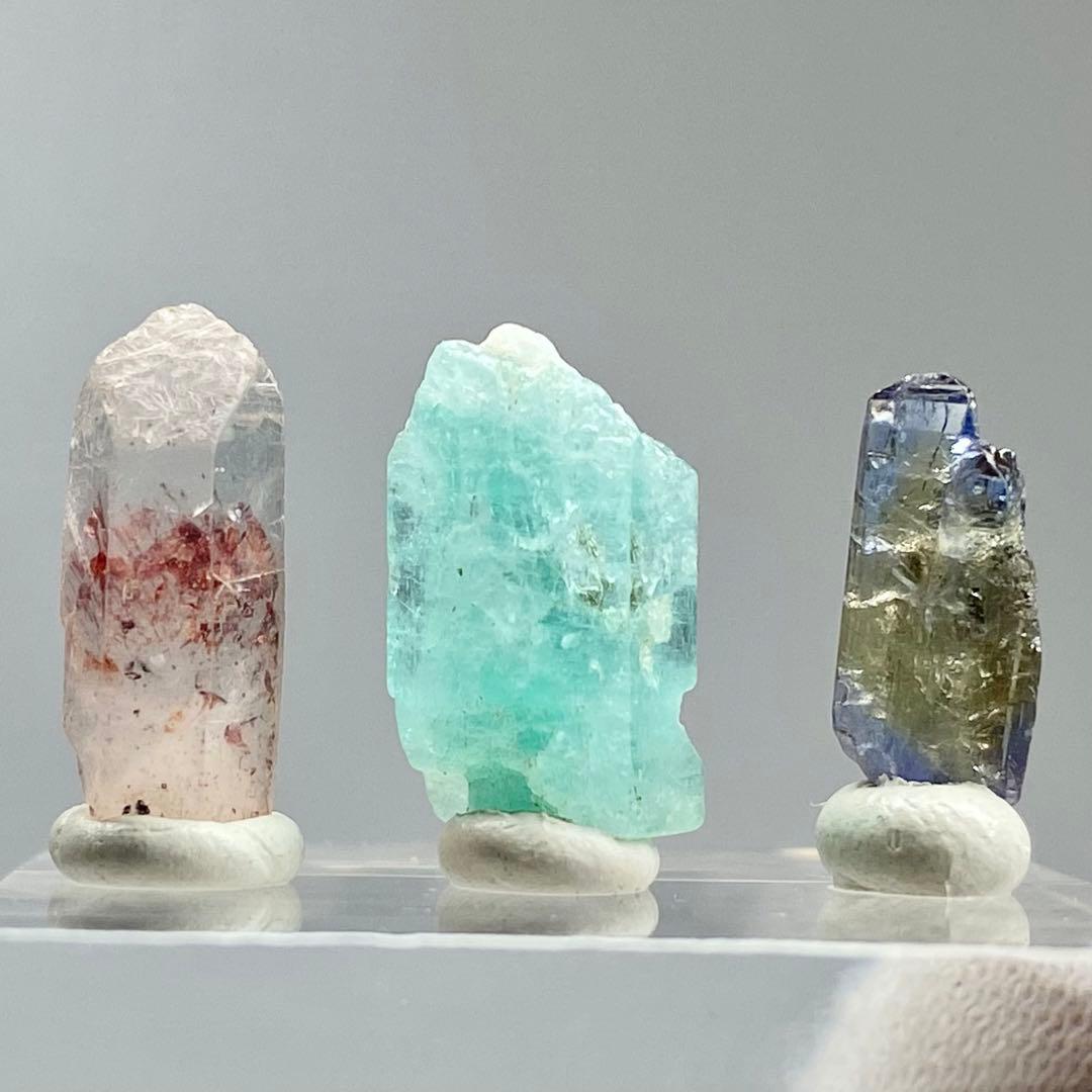 ベリル　タンザナイト　クォーツ　鉱物標本　原石　3点セット　天然石　ストーン
