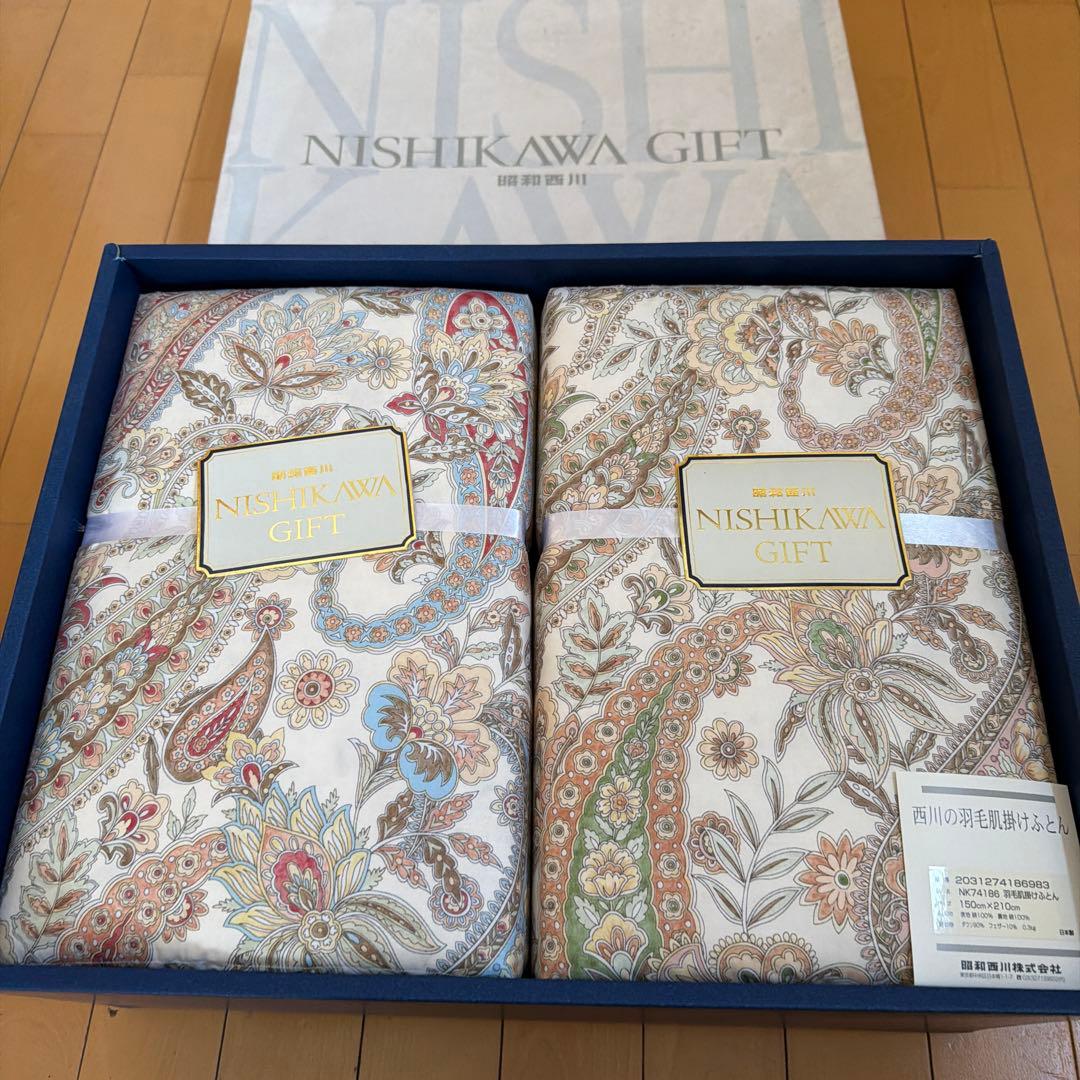 やちゃん新品未使用品 ホワイトダック昭和西川謹製羽毛肌掛けふとん ダウン