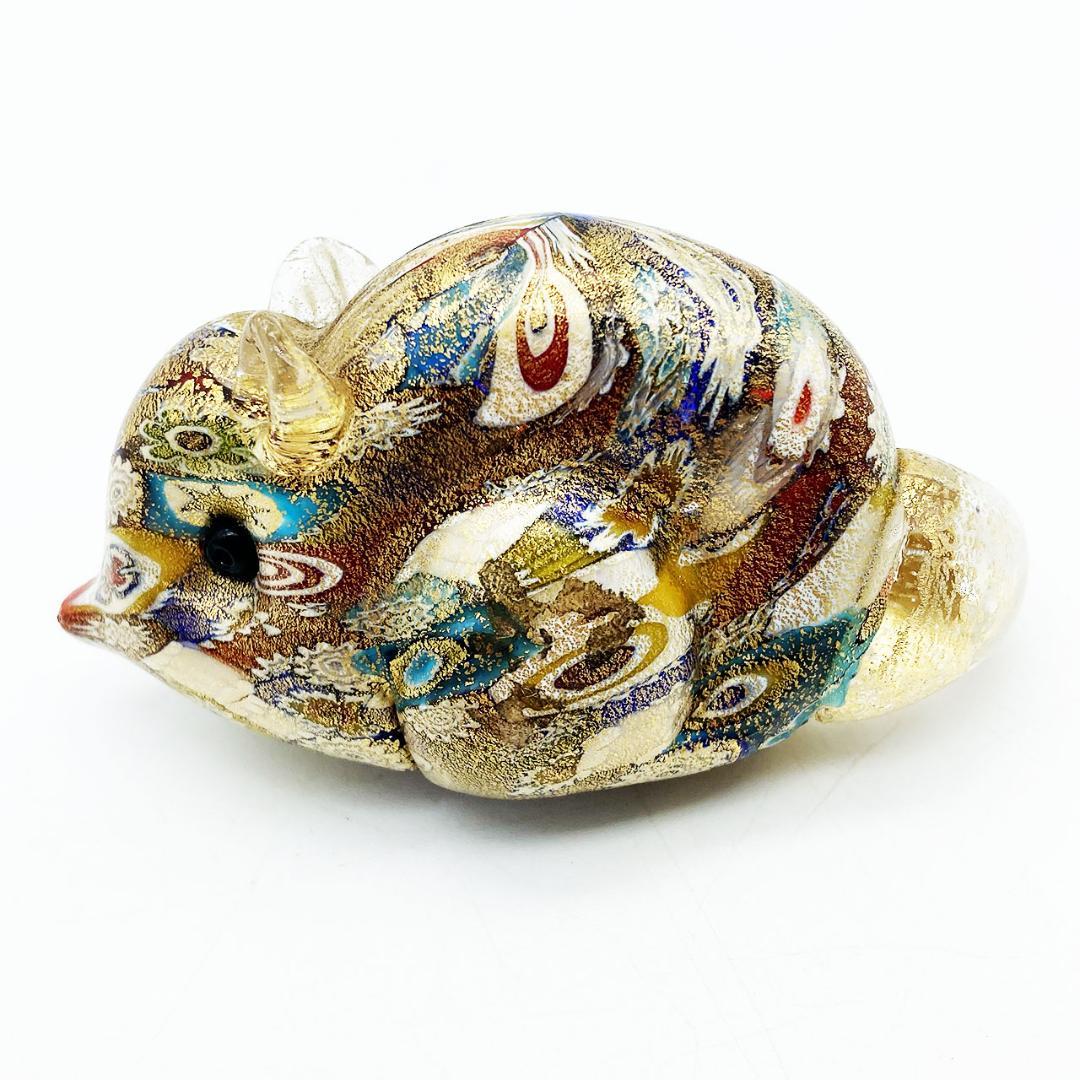 ベネチアングラス ムラノ イタリア フィギュリン ネズミ ミルフィオリ 金彩