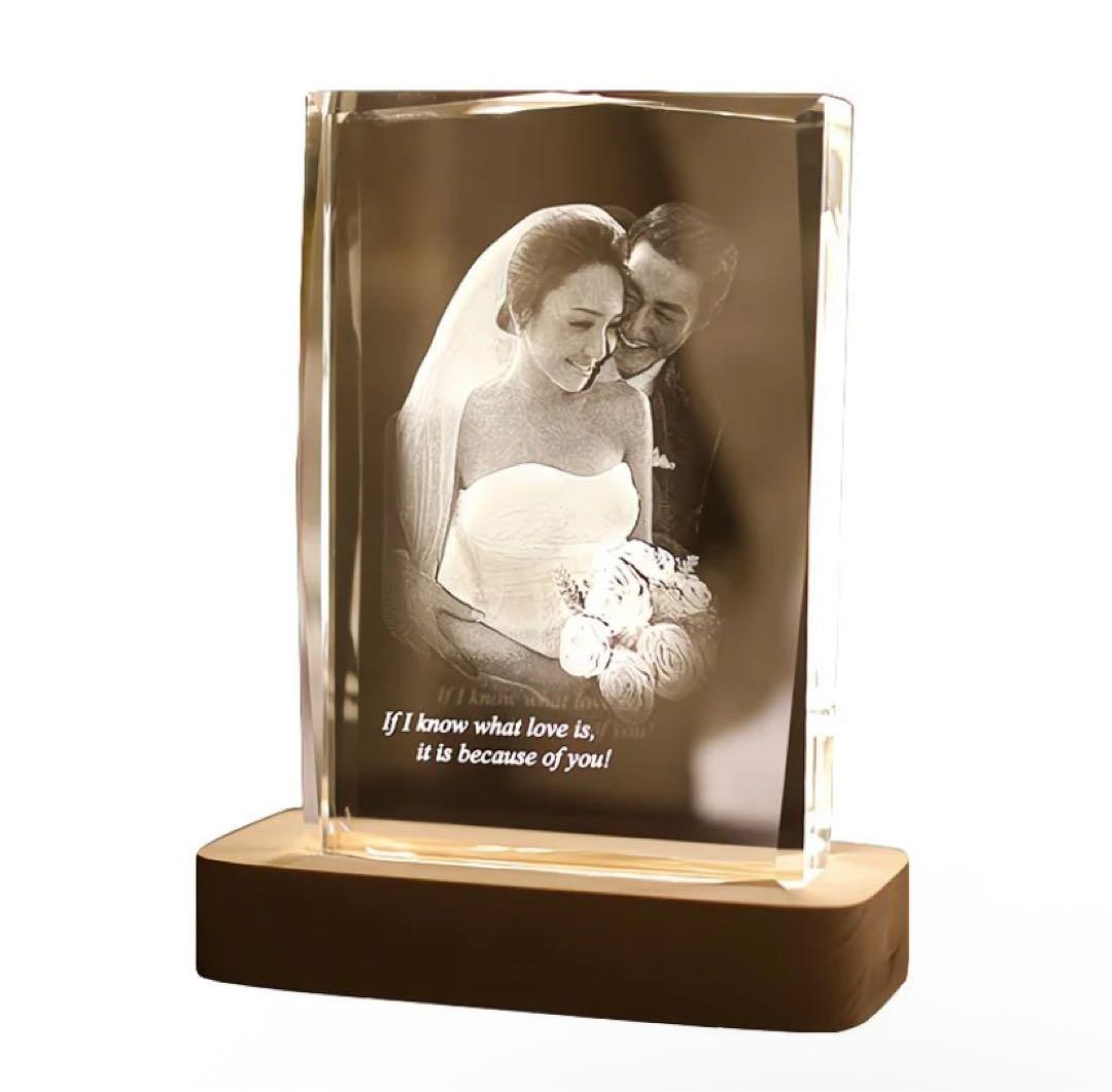 名入れ対応 水晶 ガラス オーダーメイドフォトフレーム 写真立て 誕生日 結婚式