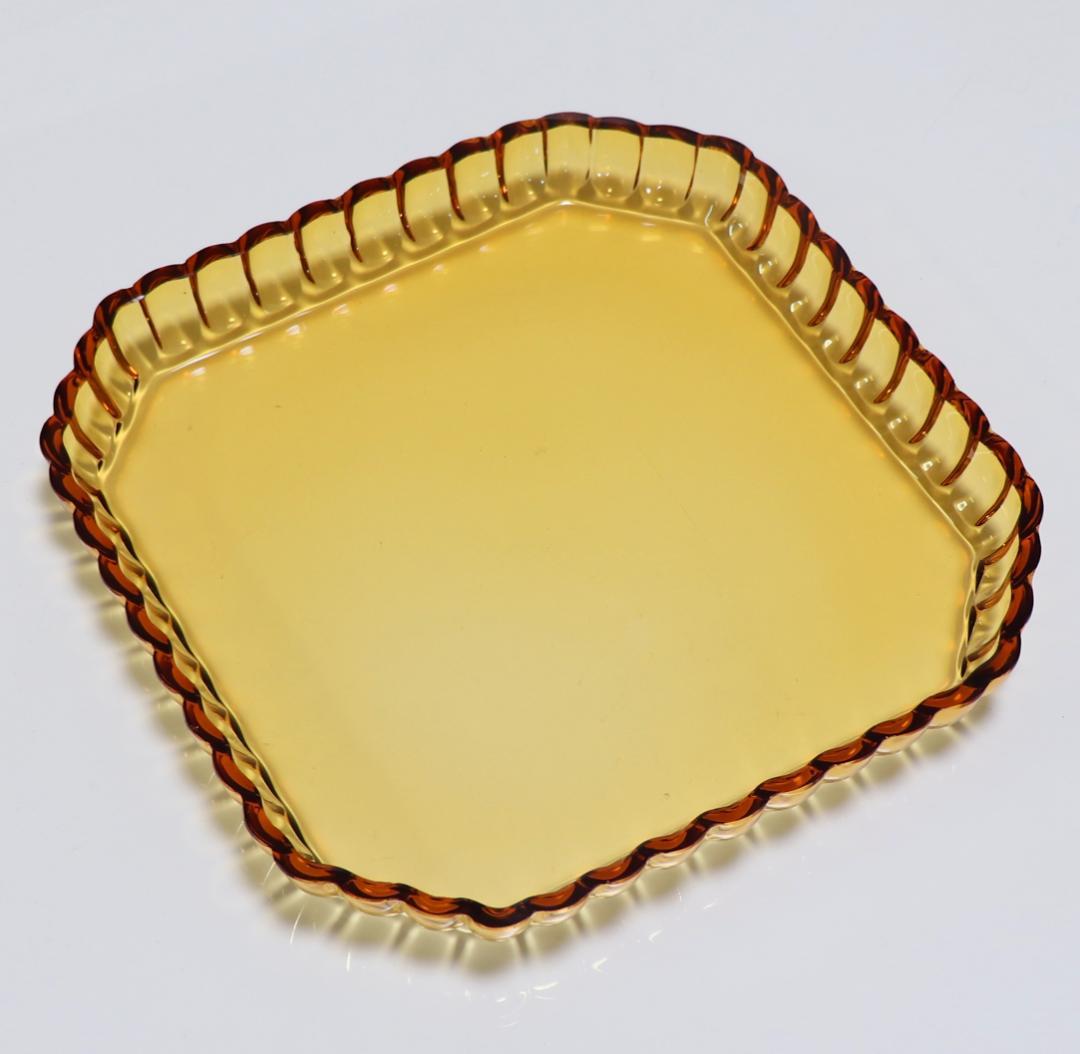 オールド・バカラ 珍品 スクエア型 琥珀色 大型トレー センターピース アンバー