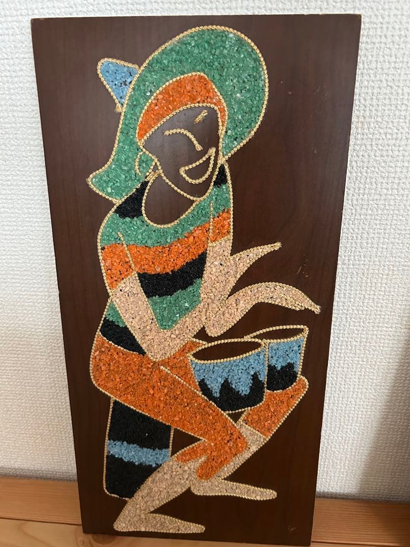 ◉vintage ウォールデコ　砂絵　壁掛けミッドセンチュリー