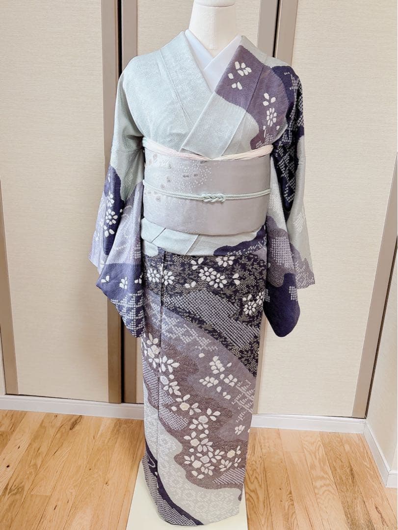 訪問着　一つ紋　フルセット　裄69 絞り 卒業式　入学式　お宮参　袋帯 M