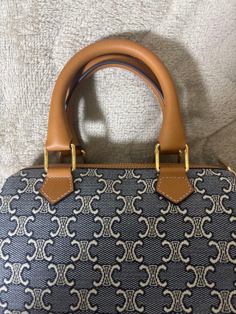 CELINE スモールボストン トリオンフジャカード＆カーフスキン　ハンドバッグ