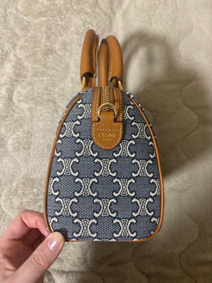 CELINE スモールボストン トリオンフジャカード＆カーフスキン　ハンドバッグ