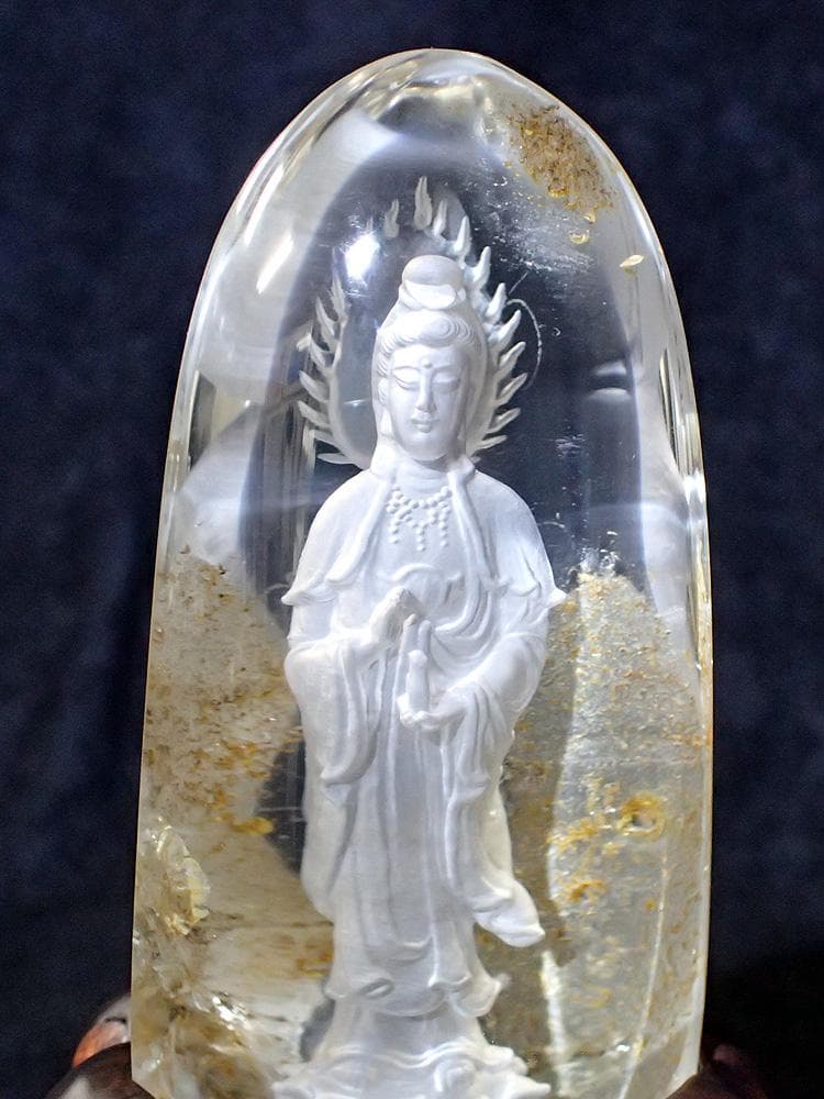 【天然石】観音像＿ガーデンクオーツ／268g(台座込553g)