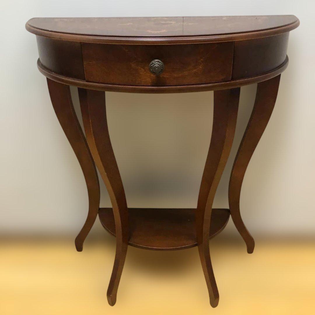送料無料 クラシック調 半円コンソールテーブル 象嵌風 引き出し付 251127