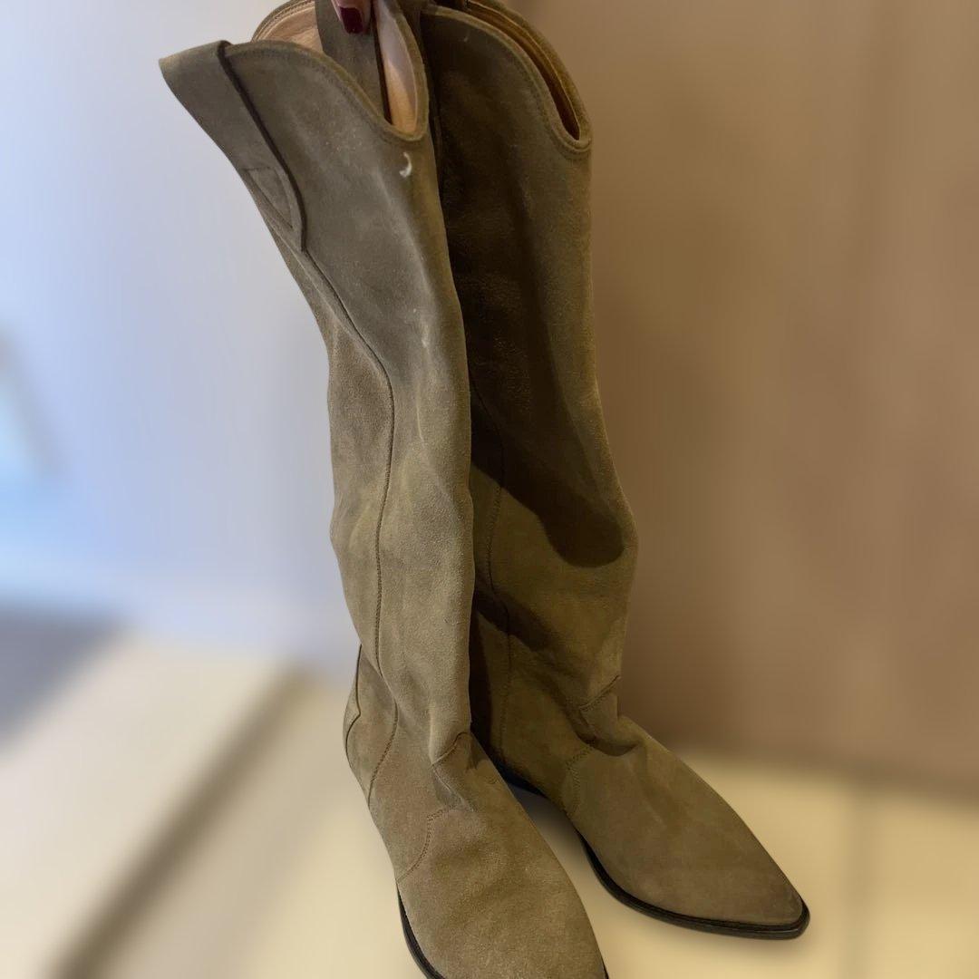 イザベルマランベージュスエード ロングブーツ スカラップデザインサイズ37美品