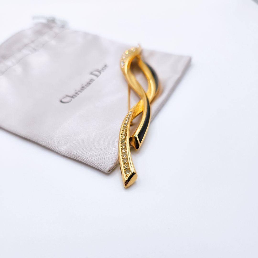 1824　極美品✨Dior　ブローチ　バイカラー　黒　金　CD　ロゴ　希少　刻印