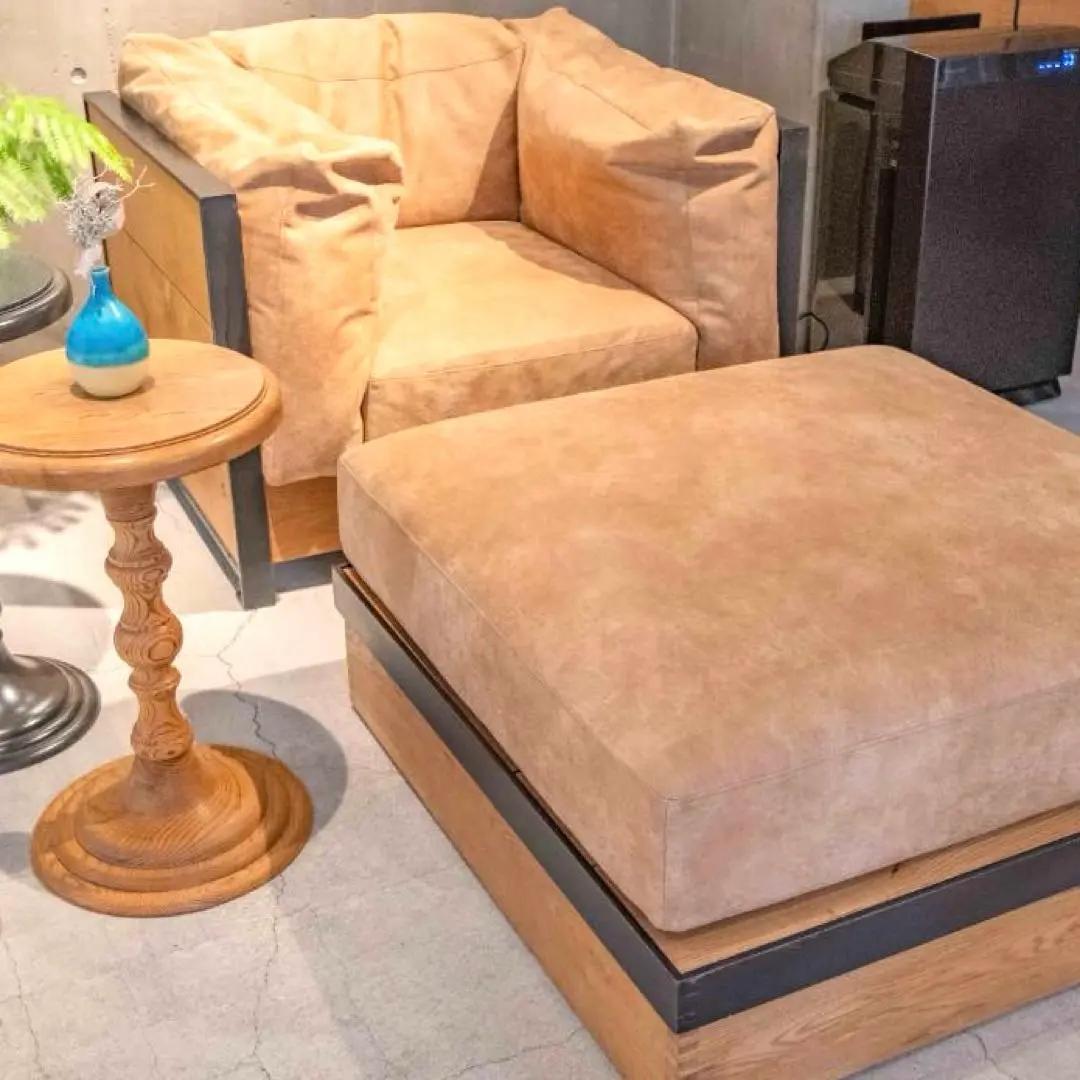 モダンデザイン オットマン スツール オーク 無垢 アイアン 1人掛け