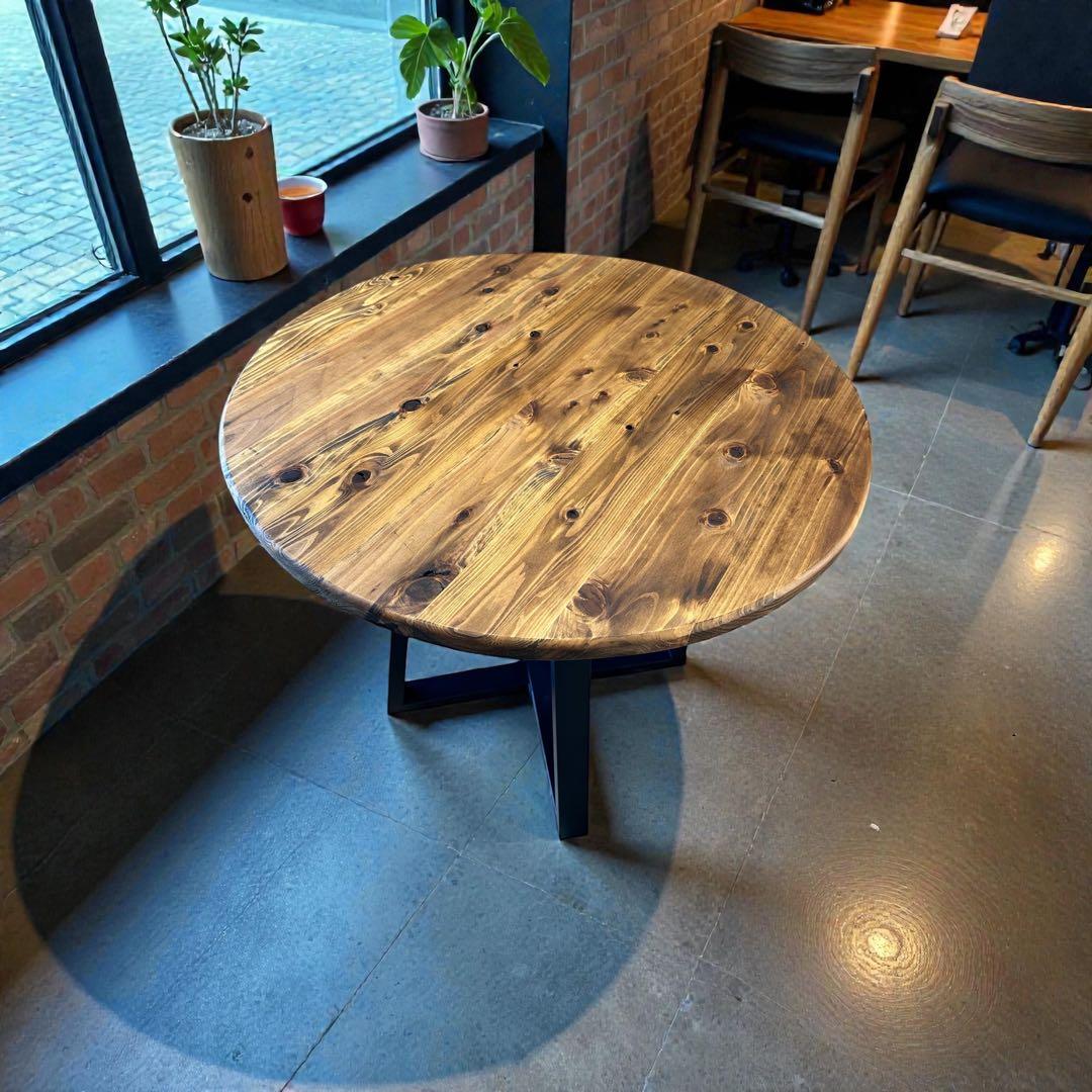 在庫あり　即納　丸テーブル　机　リビング　ナチュラル　アイアン　カフェ