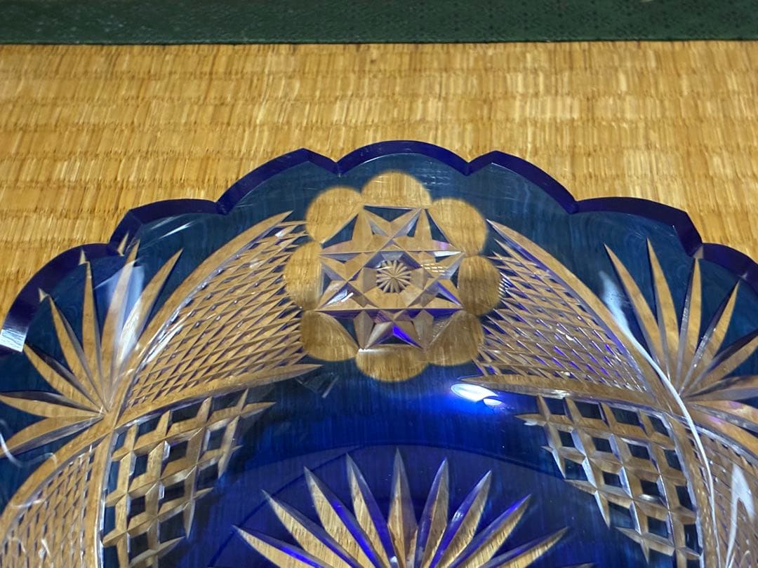 切子ガラス 江戸切子 薩摩切子 コバルトブルー カットガラスボウル ガラス鉢