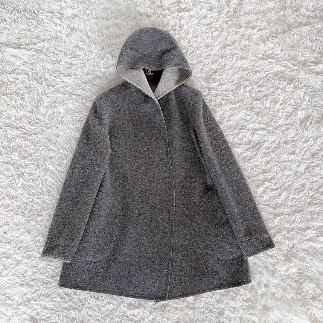 美品✨【セオリー】カシミヤウール リバーシブル ダブルフェイスフードコートグレー