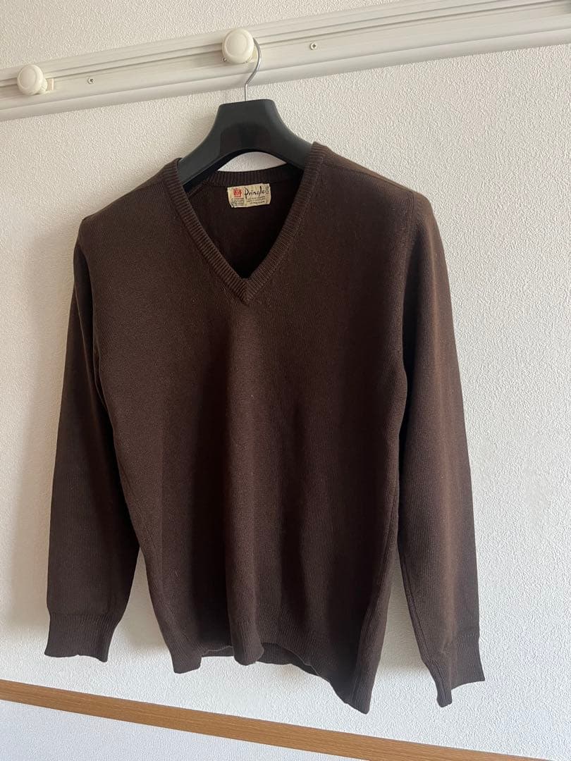 80s Pringle スコットランド製 カシミヤ ニット ブラウン 希少色