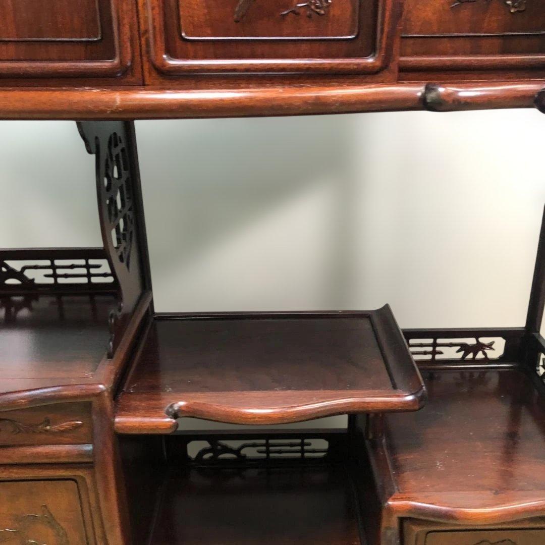 中国家具 唐木 飾り棚 茶棚 木製 彫刻 透かし彫り 収納棚 260126-3