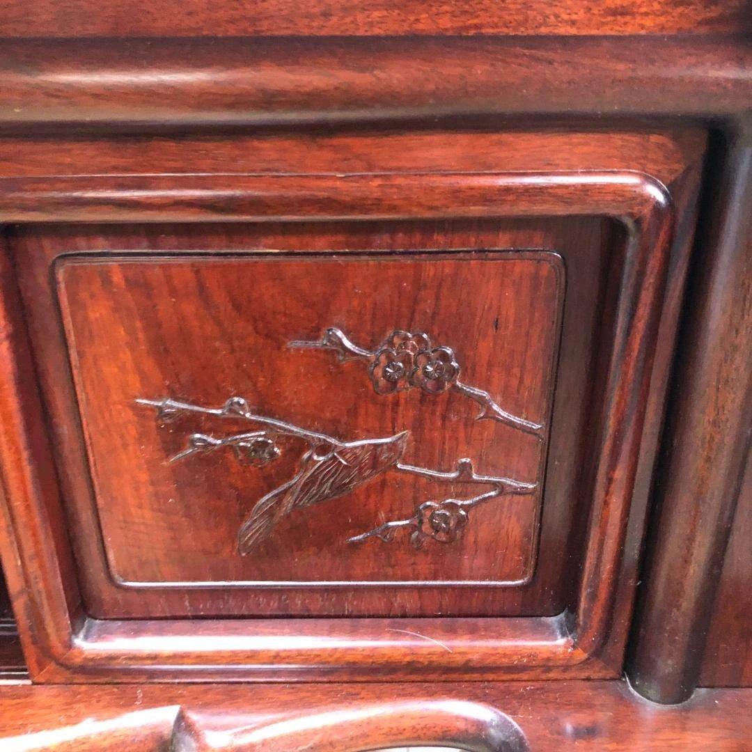 中国家具 唐木 飾り棚 茶棚 木製 彫刻 透かし彫り 収納棚 260126-3