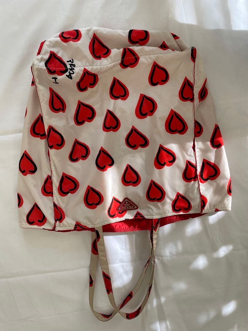 PRADA プラダ ハート柄 エコバッグ ホワイト/レッド ショルダーバッグ