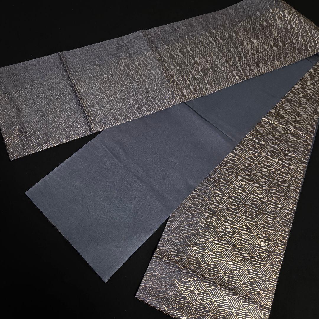 【予約済】着物と帯京月花 m3732■紺系の地に波模様作家物正絹袋帯全通■