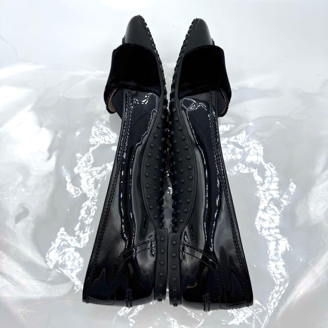 mirei トッズ ポインテッドトゥ ベルベット リボン フラットパンプス