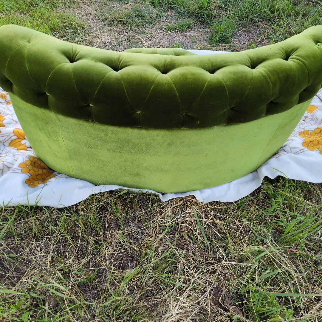 昭和レトロ オールド カリモク グリーン モケット コーナーソファ②ベルベット