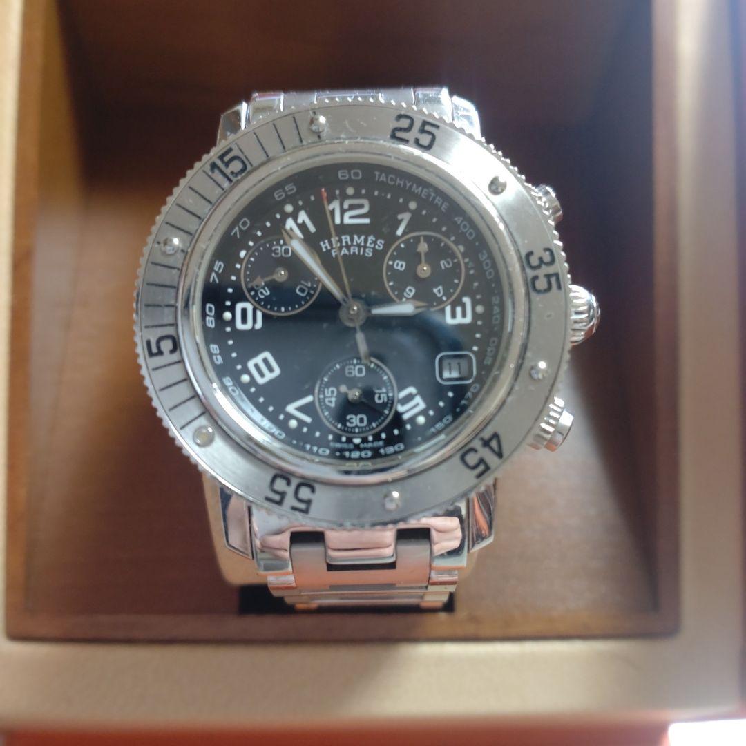 ジャンク品 HERMES クロノグラフ ブラックダイヤル 時計