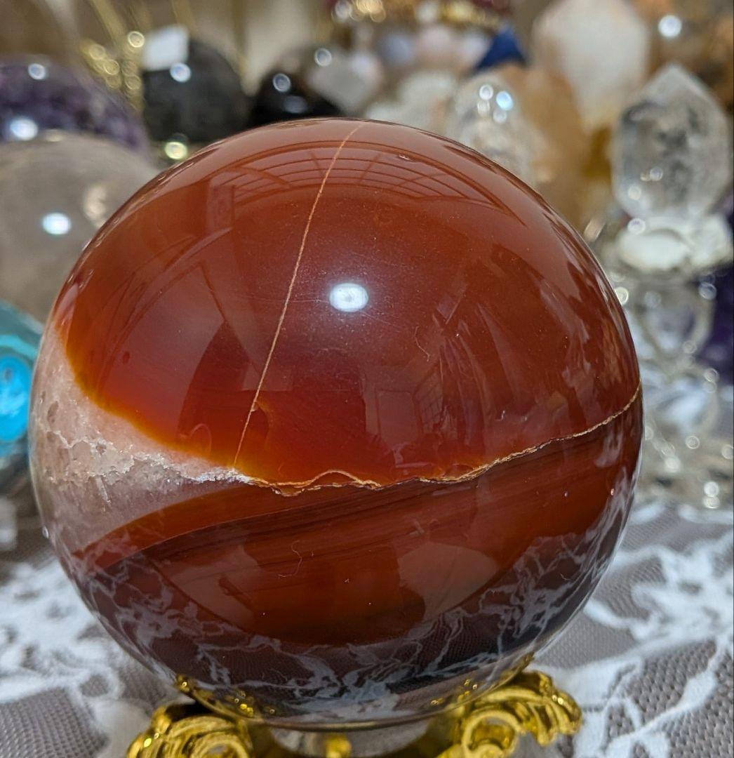 赤瑪瑙☆スフィア☆大玉☆天然石☆台座つき☆水晶共生☆