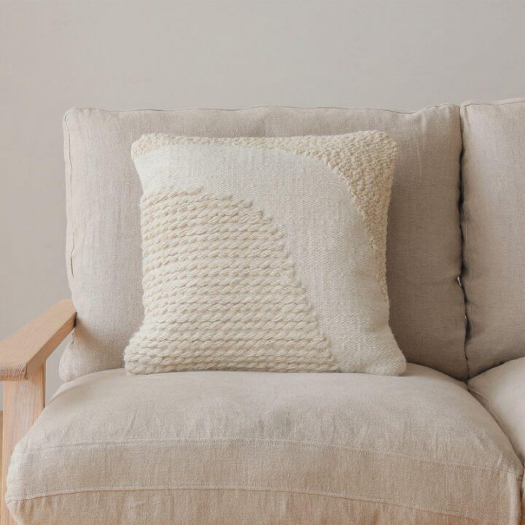 極美品 リセノ ウーリッシュ クッションカバー ウール ナチュラル 幾何学模様