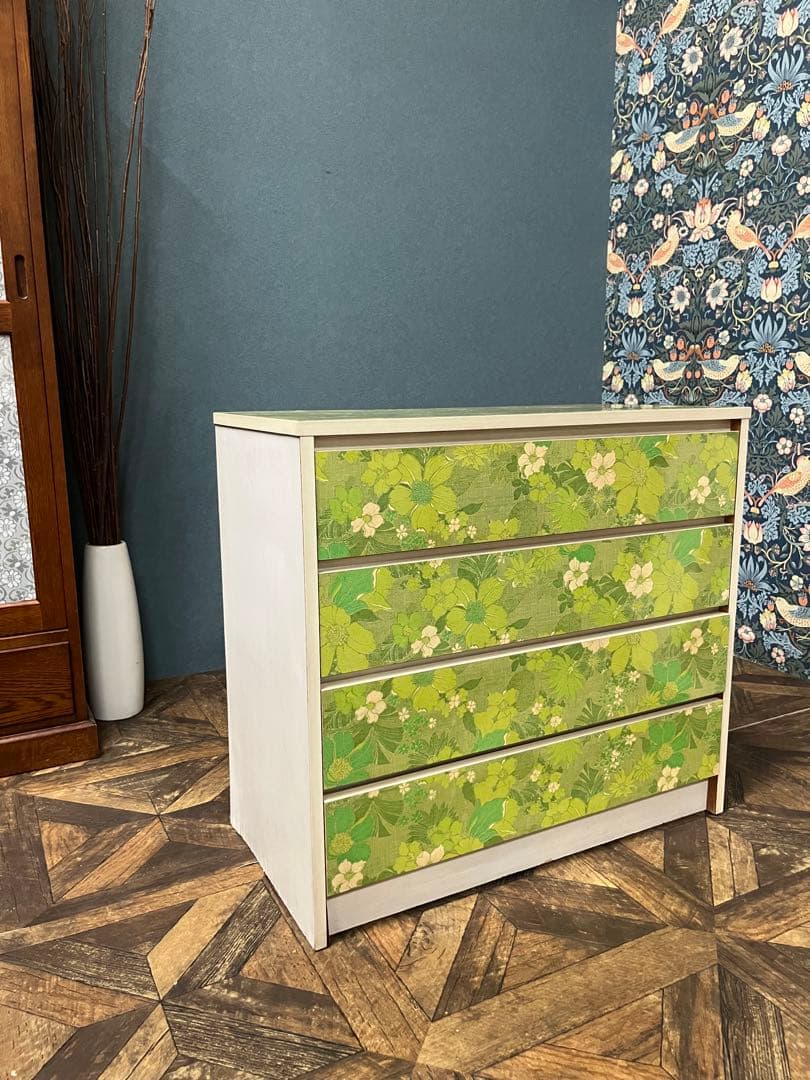 レトロチェスト 花柄 緑 レトロポップ 当時物 昭和レトロ インテリア