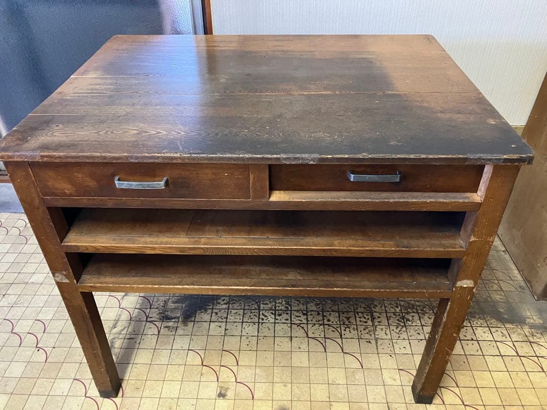 レトロ商品　アンティーク木製作業台 引き出し付き