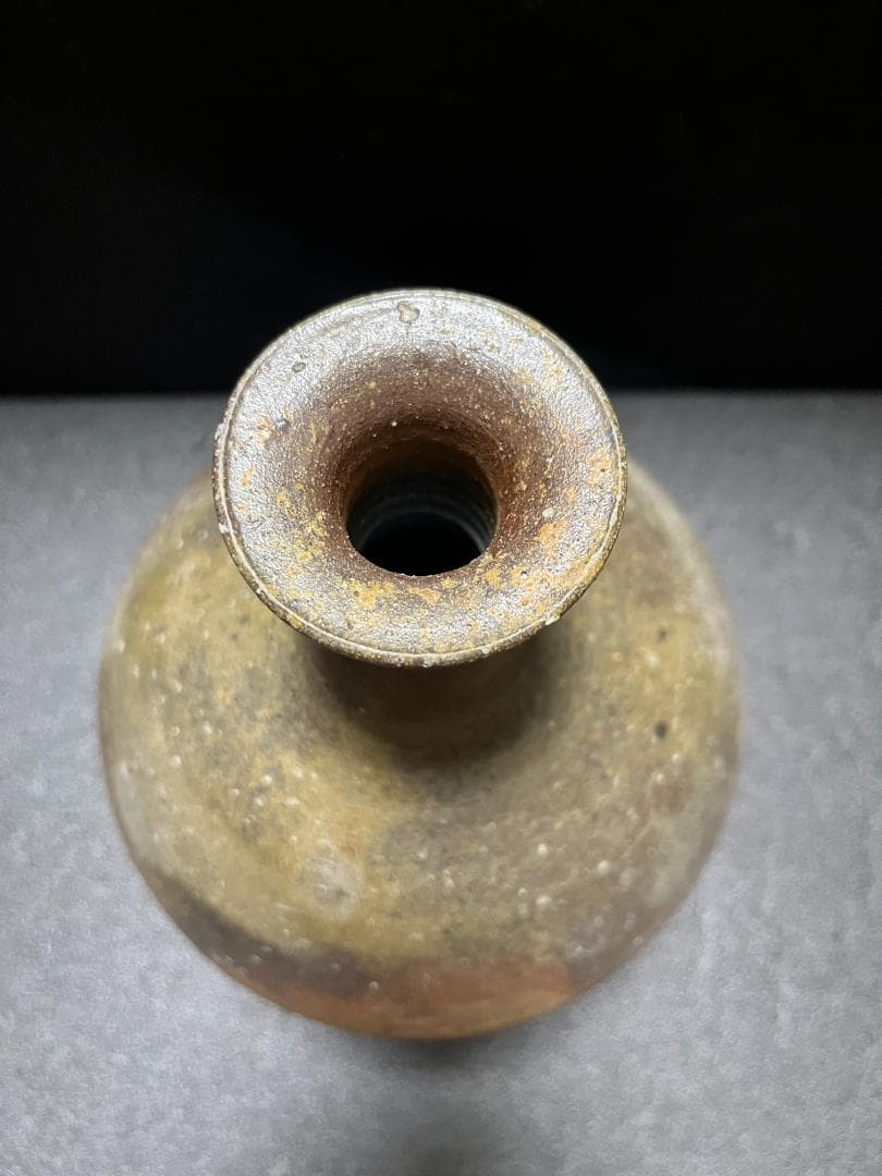 【未使用】　藤原建　岡山県重要無形文化財 　備前　一輪　花入　徳利　共箱　共布