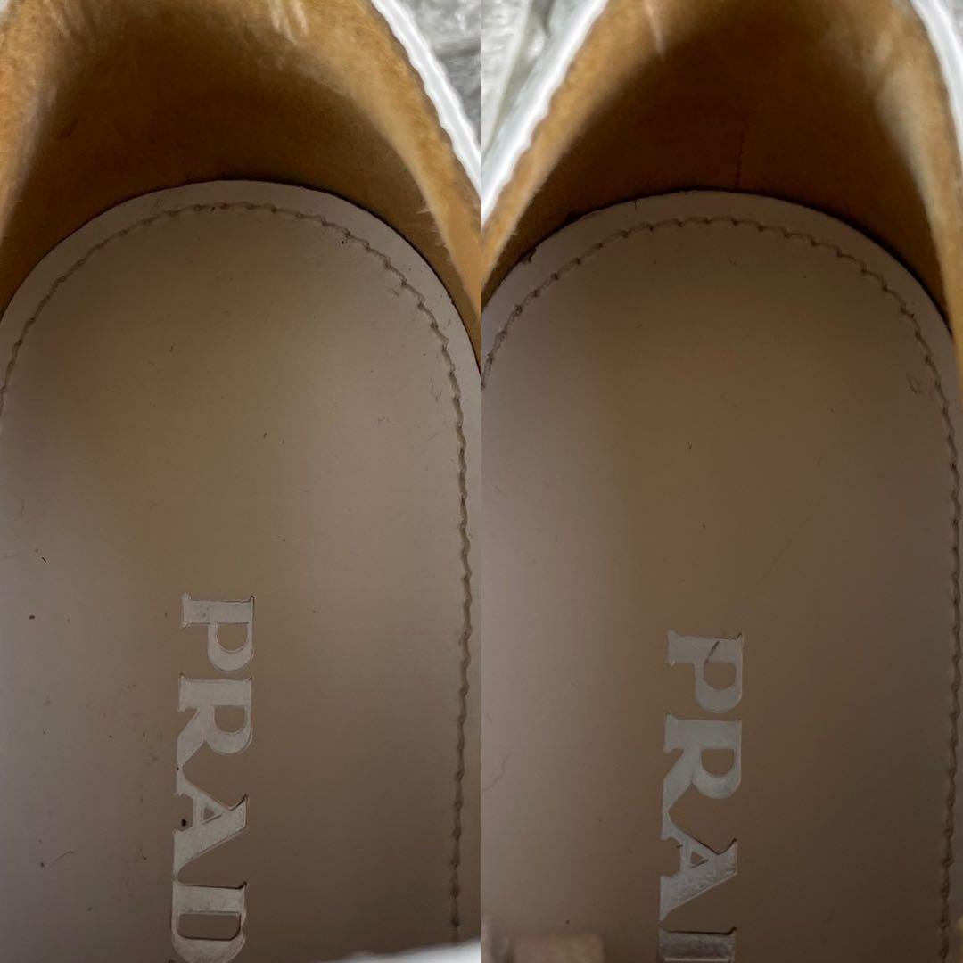 未使用級 プラダ エスパドリーユ 厚底 レザー ウィングチップ プラットフォーム