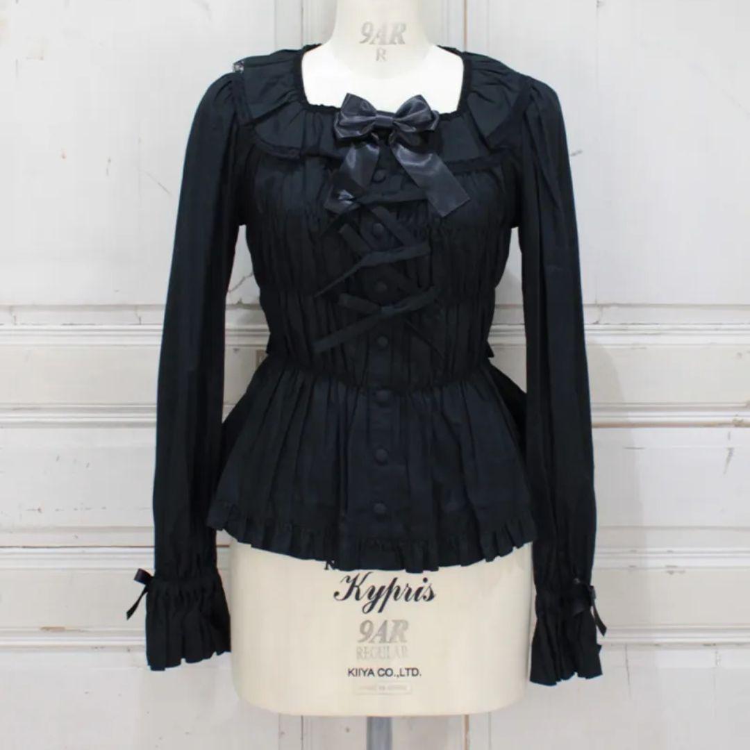 メタモルフォーゼ 無地スクエアあき長袖ブラウス ブラック 通常サイズ