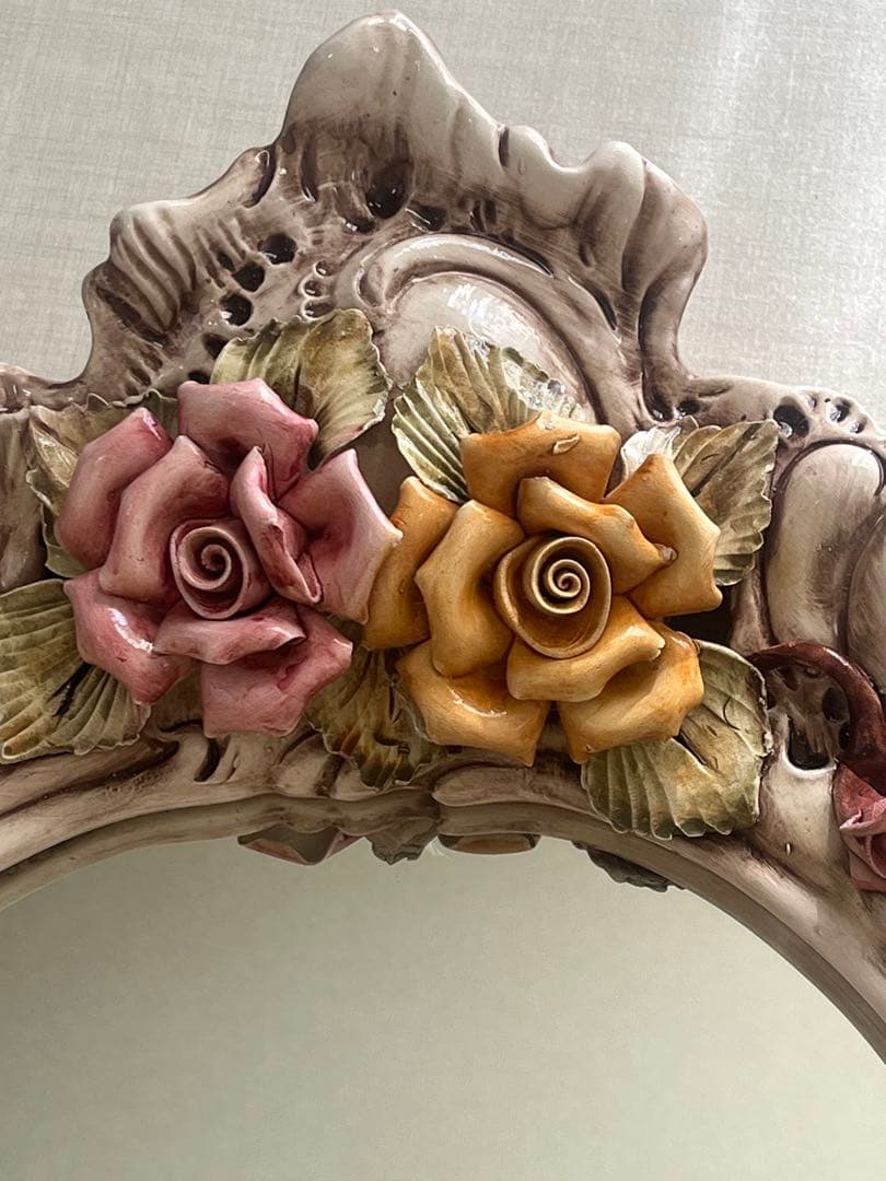イタリア製 アンティーク ロココ調 壁掛け鏡　コンソール　カポディモンテ ２点