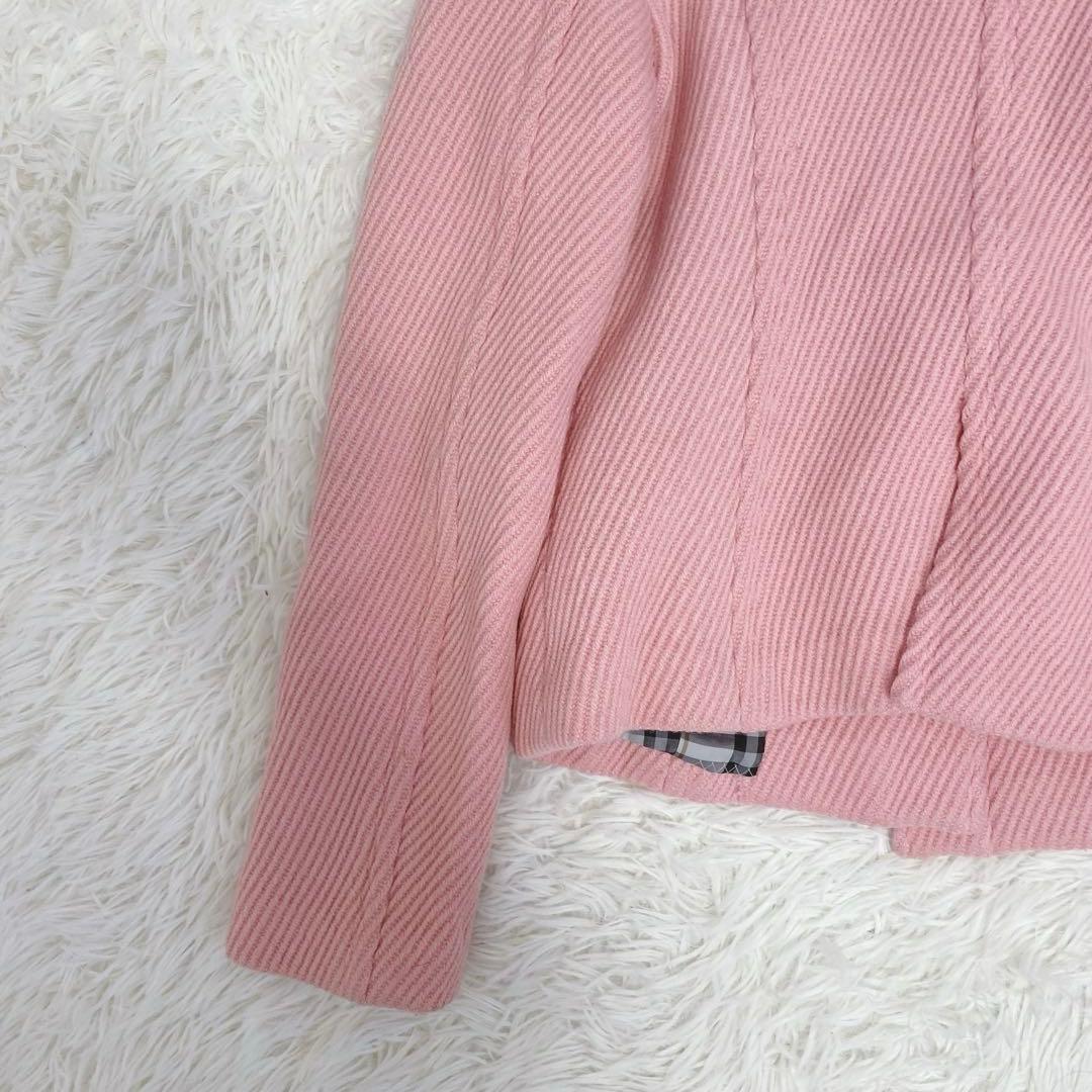 バーバリーブルーレーベル ショート丈ウールコート トグル ピンク ノバチェック