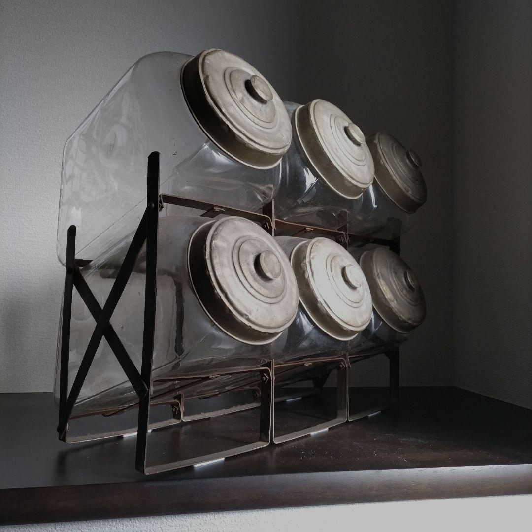 アンティークガラス瓶 駄菓子屋さん６連陳列ケース