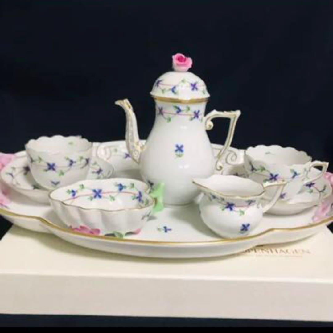 ヘレンド      コーンフラワー　矢車菊　テテアテテ　トレイ付きセット