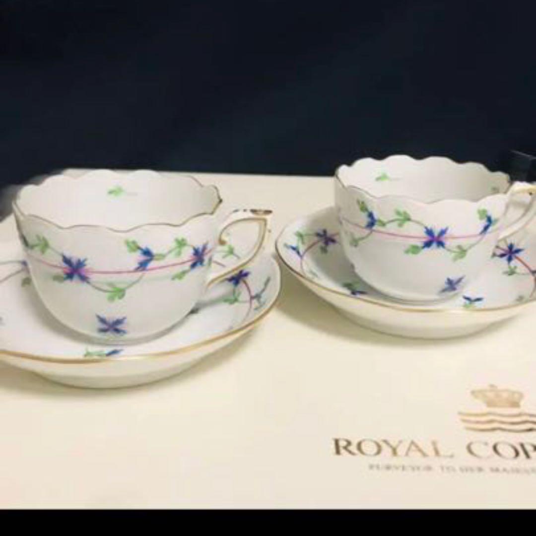 ヘレンド      コーンフラワー　矢車菊　テテアテテ　トレイ付きセット