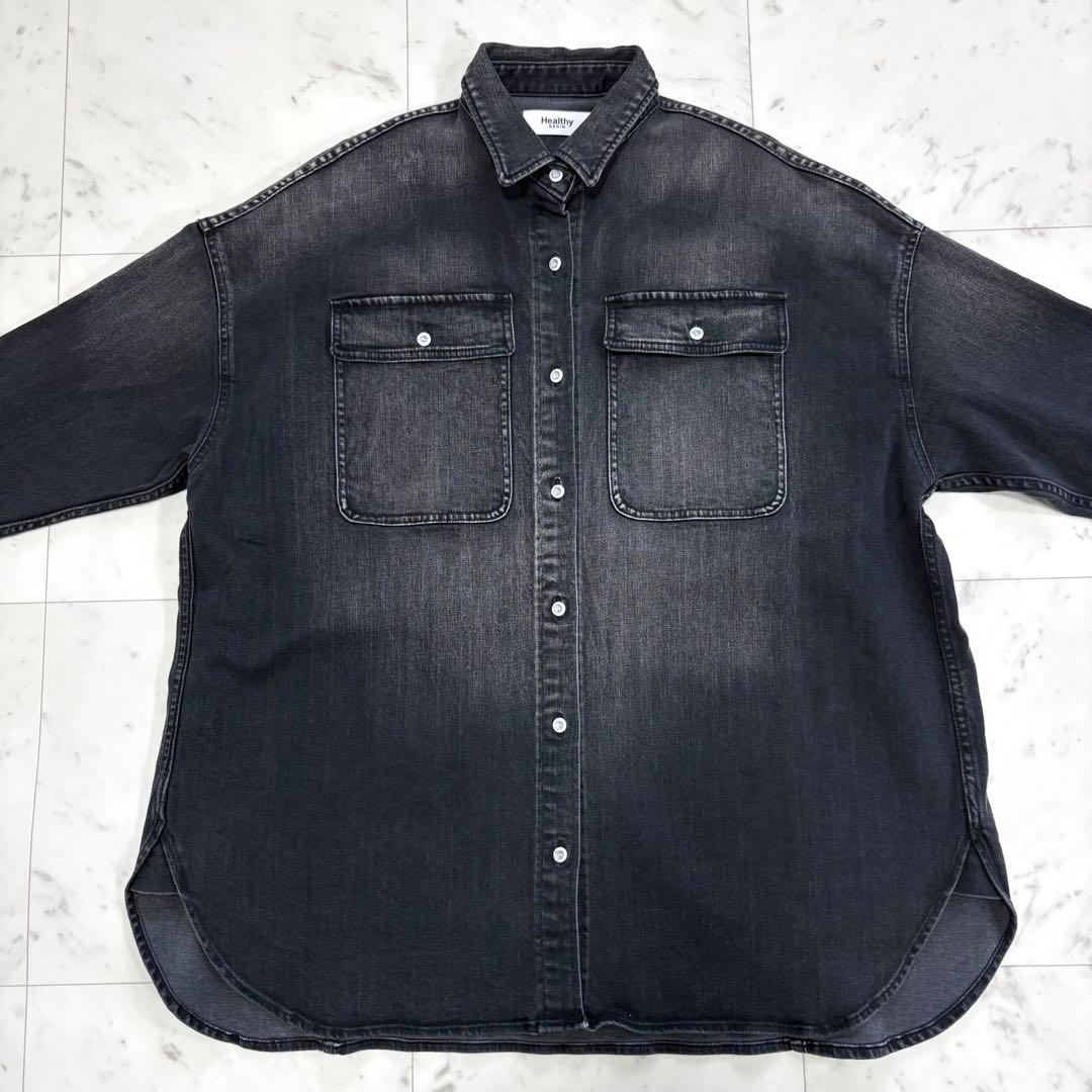 極美品✨ヘルシーデニム　アーモンド　デニムシャツ　オーバーサイズ　ゆったり　黒